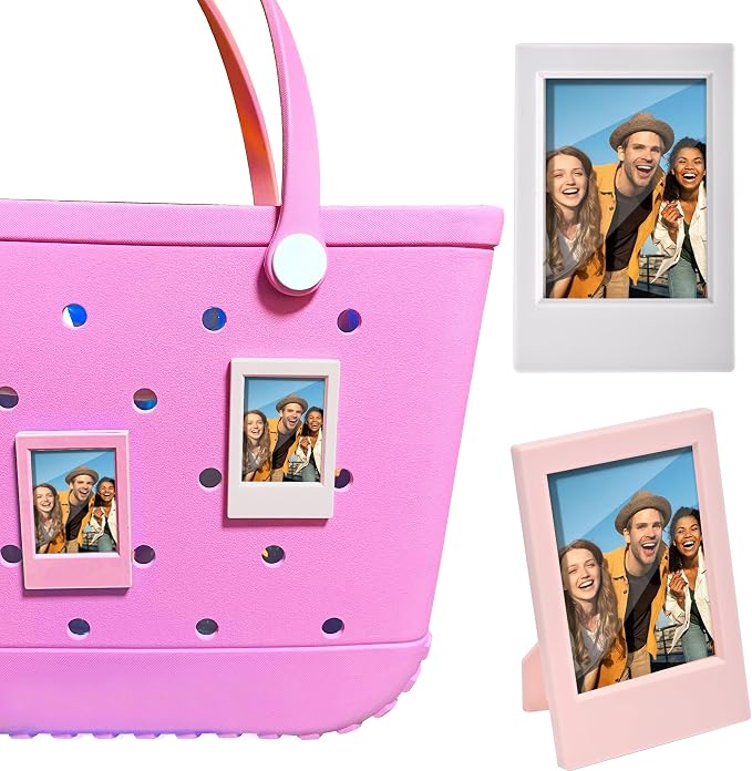 2 in 1 Picture Frame for Bogg Bag Accessories, 2x3 Photo Frame for Fujifilm Instax 3-Inch Film, Custom Frame Charms for Beach Tote Bag(1Piece Pink, 1Piece White) by HYTYQDAFA