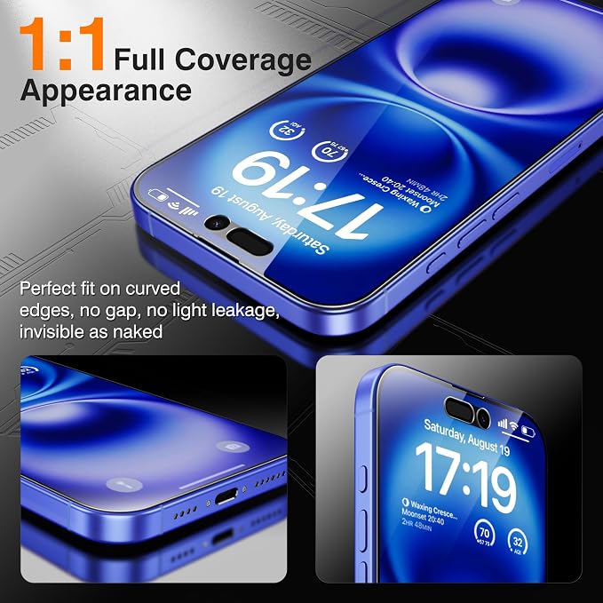 EZ-GLAZ-4+2 Pack for iPhone 16 Privacy Screen Protector (6.1") | 2-Pack Lens Protectors, Alignment Kit, Easy Installation, 9H+ Tempered Glass, Scratch Resistant, 28° Privacy Protection - Image 6