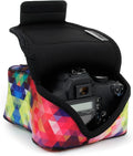 USA Gear Camera Sleeve (Medium) for Compact SLRs Compatible with Canon EOS R100 Nikon Z30 Sony ZV-E10, and more - Padded Neoprene DSLR Case with Zipper Accessory Pocket & Belt Loop (Geometric) by USAGEAR