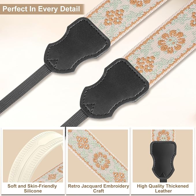 FIEIL Neck Strap Silicone Camera Straps - Padded Camera Strap, 1.5" Wide Adjustable Nylon Shoulder Strap - Compatible with Canon, Nikon, Sony, and More DSLR and Mirrorless Cameras (Khaki Green) - Image 5