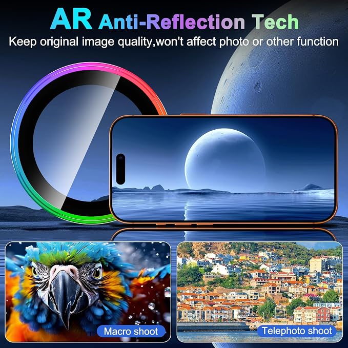 Meshine for iPhone 17 Pro/17 Pro Max Camera Lens Protector,Scratch Proof,Strong Adsorption,9H Hardness with Metal Ring Camera Cover,Ultra Thin Case Friendly, Accessories Lens Protector,Colorful - Image 4