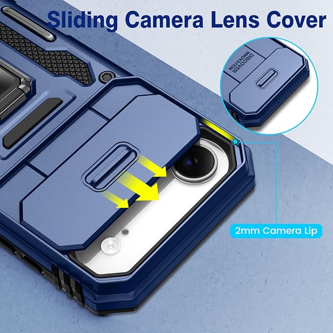 VEGO for iPhone Air Case with Stand and Slide Camera Cover Blue | Privacy Tempered Glass Screen Protector & Ring Kickstand Military Grade Heavy Duty Protection Cover for iPhone 17Air - Blue - Image 5