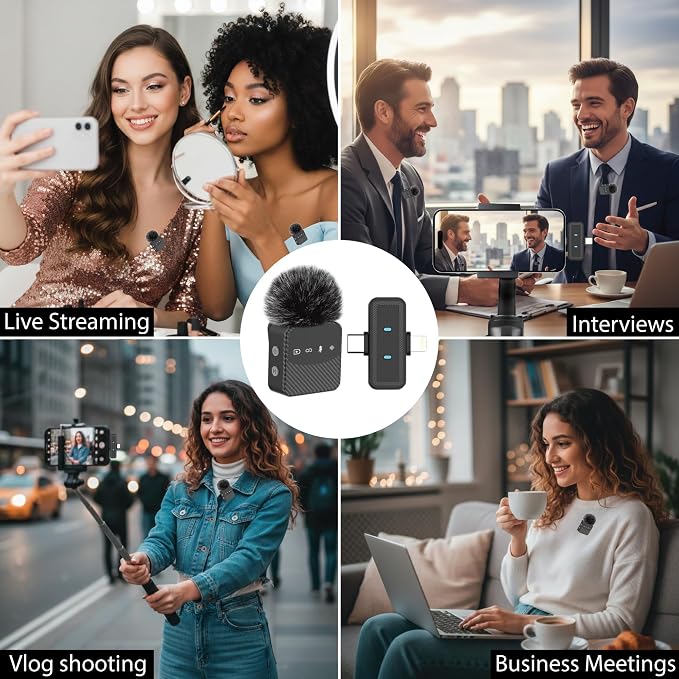 Wireless Lavalier Microphone for iPhone Android Mini Mic with Charging Case | Auto pairing clip-on mini mic, noise reduction, windproof net, works with laptops, for video recording and vlogging - Image 6