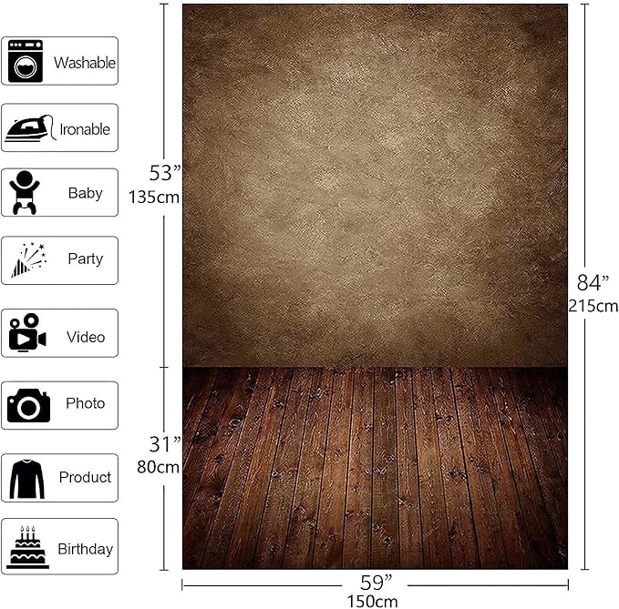 Allenjoy 5x7ft Soft Fabric Brown Wall with Wooden Floor Photography Backdrop Newborn Baby Photoshoot Abstract Portraits Photo Photographer Background Props - Image 2