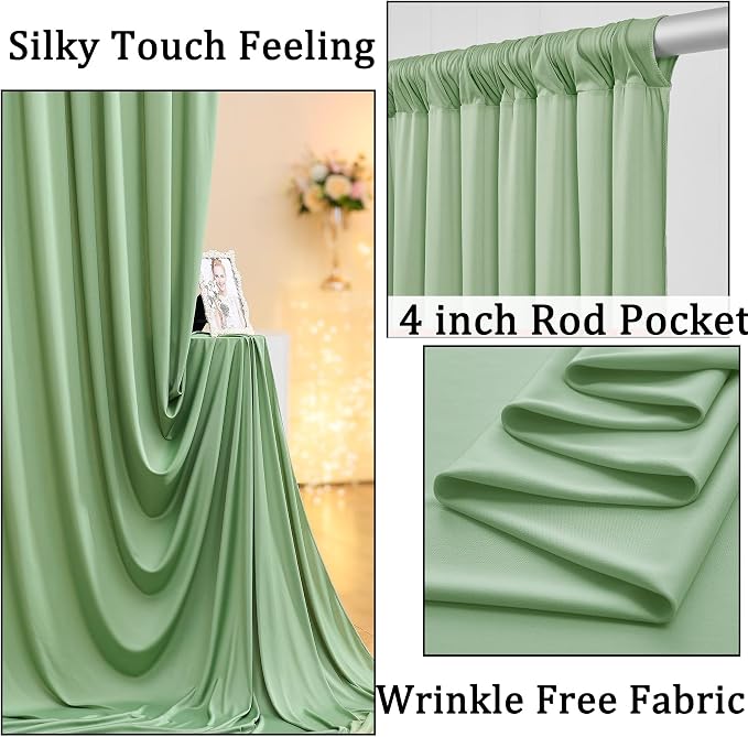 10x8ft Wrinkle Free Sage Green Backdrop Curtains for Parties, Polyester Photo Backdrop Drapes for Wedding Birthday Party Photography Background Curtains Decoration - Image 2