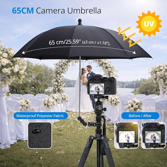 25.6" Camera Tripod Umbrella with Super Clamp for Mirrorless Camera Xbotgo | 360° Adjustable,Weather Guard Umbrella Sunshade,for Canon Nikon Sony Fujifilm Xbotgo Falcon Cameras Outdoor Photographing - Image 3
