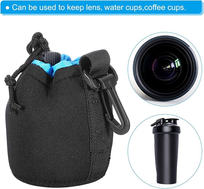 PATIKIL Camera Lens Bag 3" ID x 3.9" H Drawstring Lens Pouch 2Pcs | Black, Blue, with Thick Protective Neoprene Lens Case for DSLR Camera Lens Water Coffee Cups - Image 6