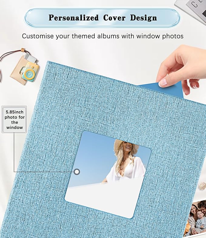 Ejblfe Photo Album 4x6,Linen Cover Slide-in Photo Album Book Can Holds 600 4x6 Photos with 60 Black Sheets for Family,Wedding,Baby and Holiday Pictures (Blue) - Image 2