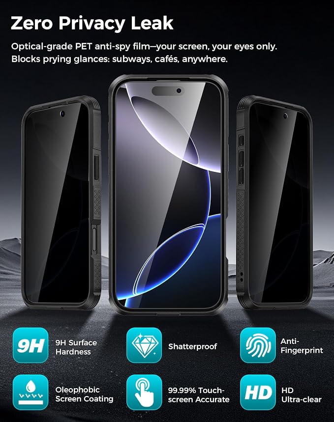 Goton 3 in 1 for iPhone 16 Pro Max Case with Privacy Screen Protector Black | Glass Camera Lens Protector,Compatible for MagSafe,Invisible Kickstand, Shockproof Phone Cover for iPhone 16 Promax - Image 5