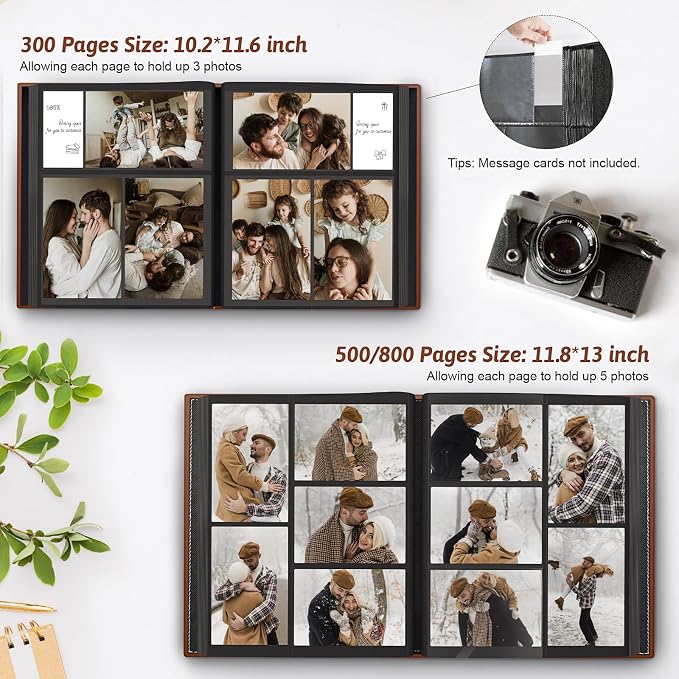 Popotop 4x6 Photo Album Holds 300 Pictures, Vegan Leather Hardcover | 300-Photos Capacity, Acid-Free PP Slip-In Pockets, Mixed-Orientation Layout, Front Photo Window, Gifts for Wedding Baby - Image 5