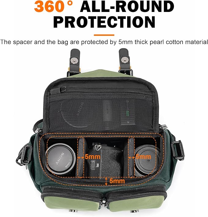 Cwatcun Midi Camera Sling Bag, Waterproof Crossbody Case with Tripod Holder | Camera/Photography Shoulder Messenger Bag for Canon, Nikon, Sony, Fuji DSLR/SLR/Mirrorless Camera, LensFits 1DSLR+2lenses. - Image 7