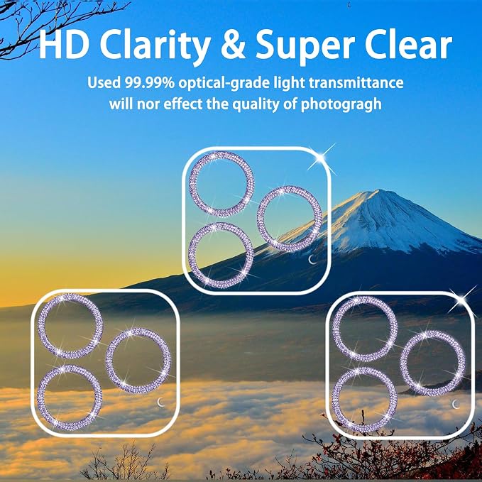 【3 Pack】Dengduoduo Tempered Glass Camera Lens Protector for iPhone 14 6.1" & iPhone 14 Plus 6.7", Glitter Bling Diamond, Ultra HD, 9H Hardness, Anti-Scratch, Case Friendly, Easy to Install [No Affect - Image 3