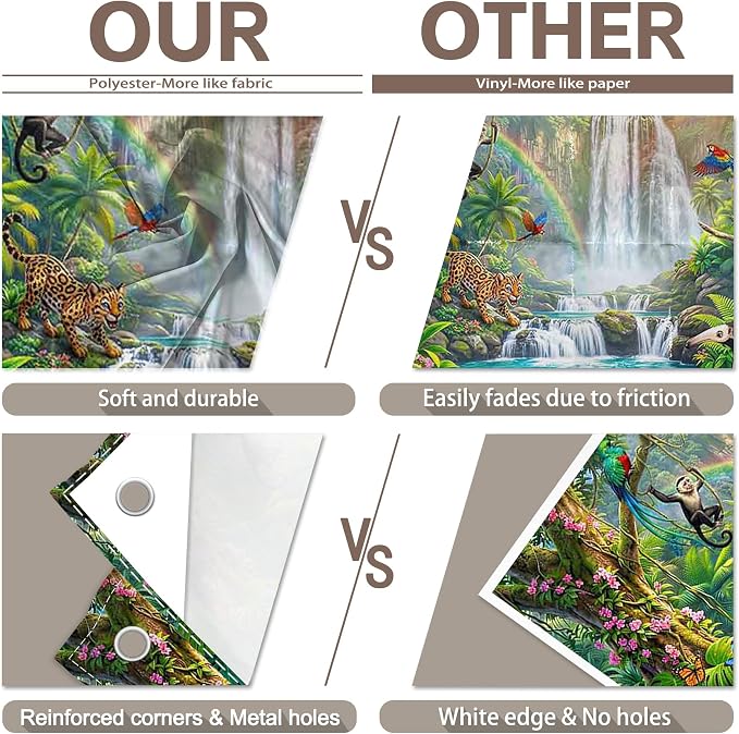 Fabric 12x8ft Rainforest Wild Animals Backdrop Jungle Safari Banner | Summer Tropical Scenery Waterfall Photography Background, School Event Party Decorations, Classroom Photo Props, Polyester - Image 5