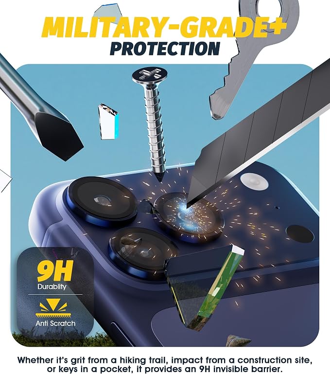 (3 Sets) Orzero Camera Lens Protector Compatible for iPhone 17 Pro&17 Pro Max&16 Pro&16 Pro Max&15 Pro&15 Pro Max&14 Pro&14 Pro Max, [EZ Install] [Case-Friendly] 9H Tempered Glass CD Pattern Lens Cover, Military-Grade Shockproof, HD Clarity Anti-Glare ... - Image 3