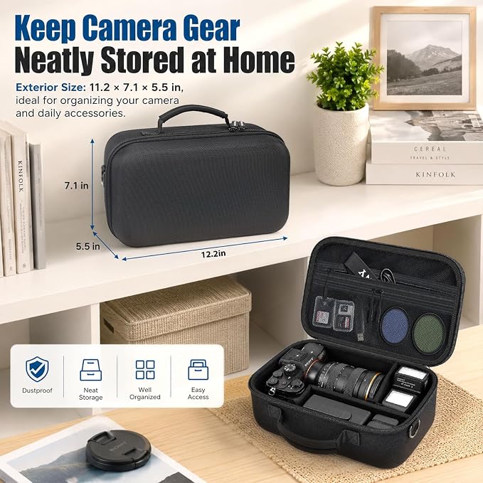 Camera Case for Canon EOS Rebel T7/R50/R100/for Sony a7iv/Mirrorless | EVA hard shell, Oxford fabric, 4 adjustable dividers and 3 mesh pockets for camera travel and home storage-Black (Case Only) - Image 8