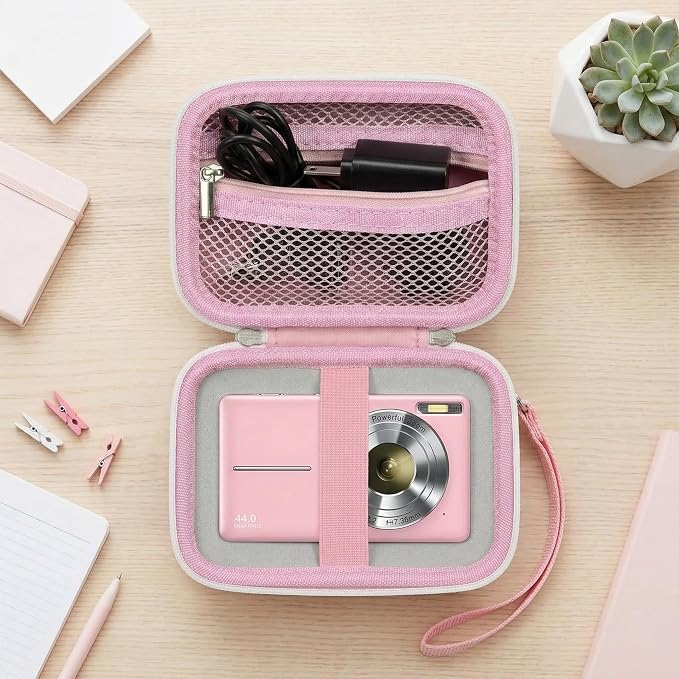 Comecase Digital Camera Case for Kodak PIXPRO FZ55/FZ45/ for CAMKORY, Pink | Hard Case for Lecran/ for VAHOIALD and More, Mesh Pocket&Wrist Strap, Compact for Travel, School and Daily Storage. Case only - Image 8