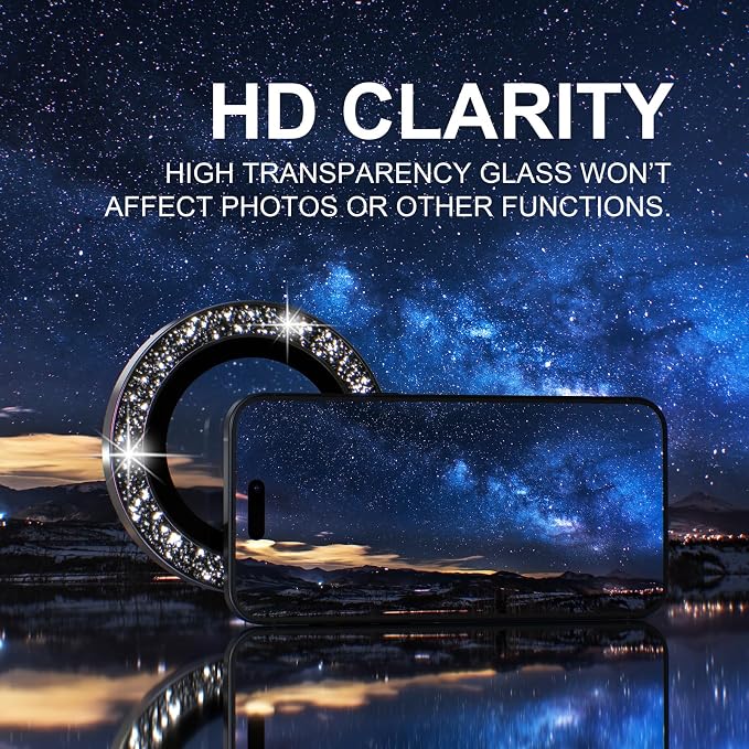 Choiche for iPhone 15/15 Plus Camera Lens Protector Bling, Glitter-Black | Ultra HD, 9H Tempered Glass Camera Cover Screen Protector Metal Individual Ring Decoration Accessories, 2-Lens, 6.1/6.7-inch - Image 5
