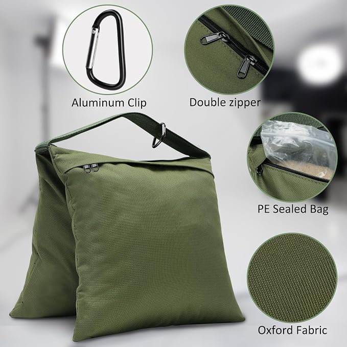 4 Packs Green Sandbag Weight Bags for Light Photography Video Equipment | Heavy Duty Saddlebags for Backdrop Stand, Photo Tripod, Canopy, Pop up Tent, Umbrella Base, Fishing Chair, Picnic Table - Image 2