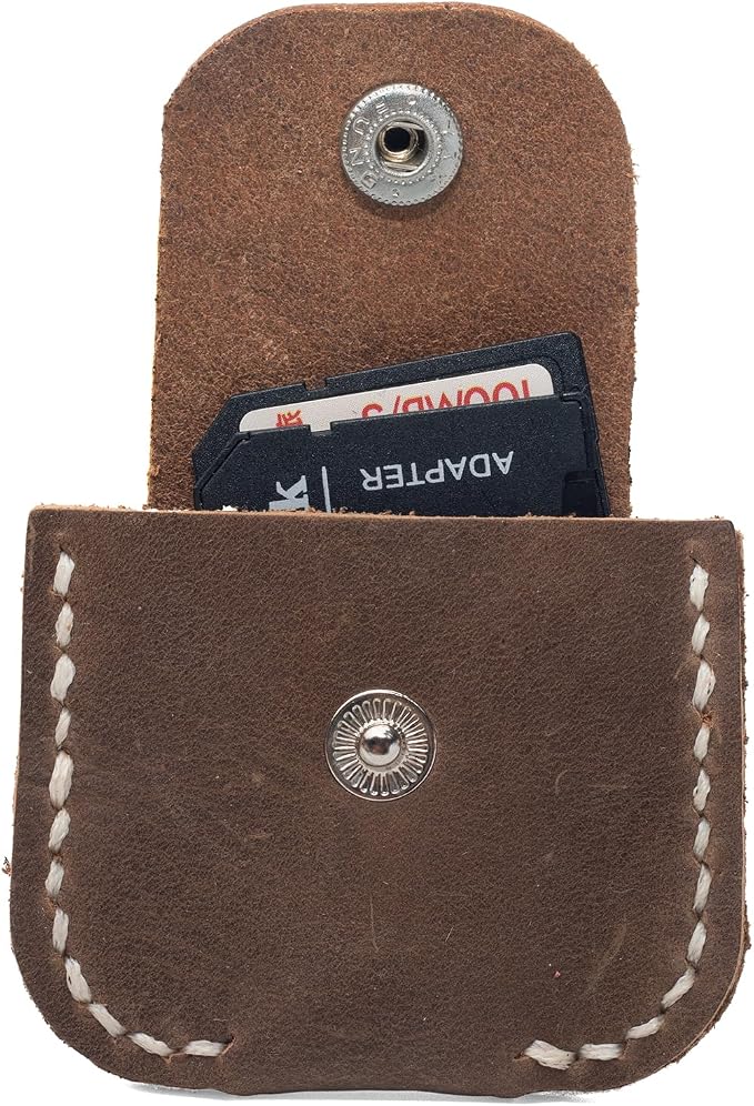 Premium Handcrafted Brown Leather Memory Card Holder Case with Snap Closure Organize SD, MicroSD Cards & Adapters Durable Storage for Photographers, Videographers & Digital Media Enthusiasts (Brown) - Image 3