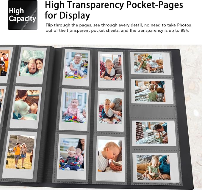 560 Pockets Photo Album for Instax Mini & Polaroid 2x3 Photos, Black | Large Capacity Photo Book, Elastic Band Closure, Safely Holds Your Unique Memories for Secure Storage and Easy Viewing - Image 3