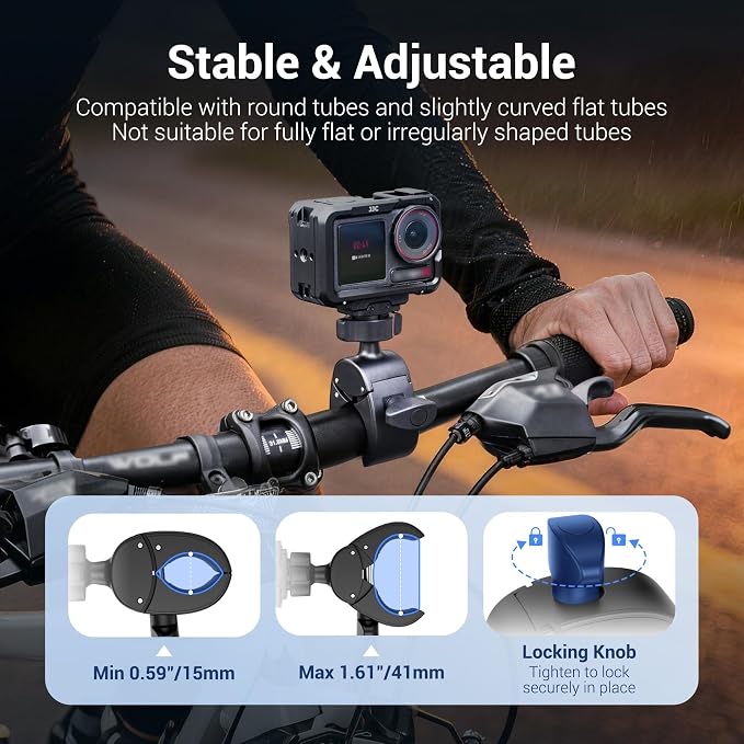 JJC Magnetic Bike Pole Mount for DJI Osmo Action 5 Pro 4 3,with Ball Head | Handlebar Bike Pole Mount Motorcycle Clamp Mount,Lightweight ABS Crab Clamp for Round Pipe Tube Desk,w. Quick Release Mount - Image 2