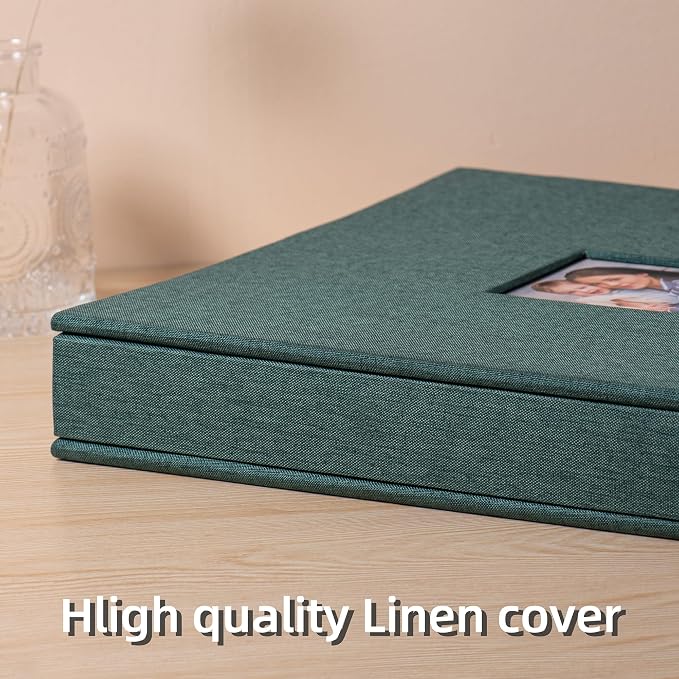 HoneyTolly Large Photo Album Self Adhesive, DIY Scrapbook Album for 600 Photos, 13"x12.6" 120 Pages Linen Cover Memory Book(Dark Green) - Image 6