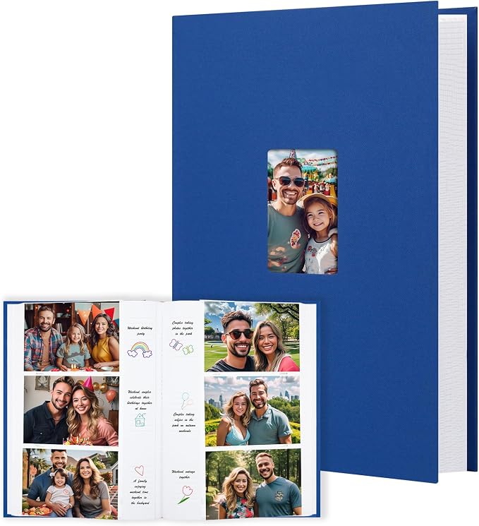 450 Pocket 4x6 Photo Album with Writing Space, Linen Cover, Blue | Large Capacity, 4x6 Album Book, with Memo for Family, Wedding Baby, Travel Memories Graduation Pictures by Xfveiwoo
