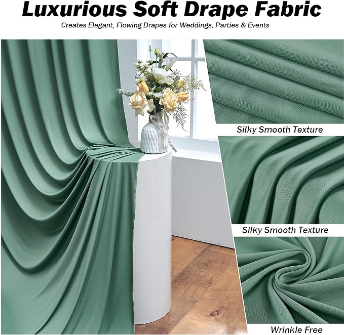 50x12 ft Sage Green Backdrop Curtains for Weddings, Birthdays and Photos | 10 Panels 5x12 ft, Wrinkle-Free Polyester Drapes, Washable, Ironable, 4 in Rod Pocket for Baby Showers Photography Background - Image 3