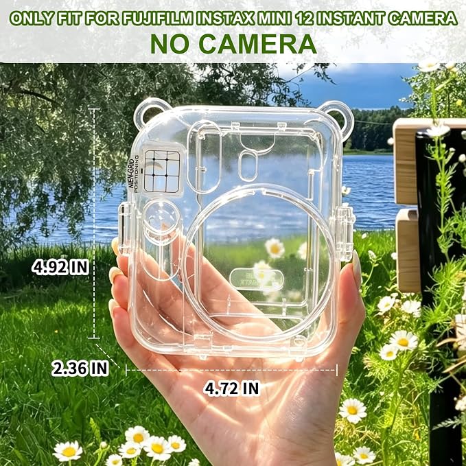 Clear Camera Case for Fujifilm Instax Mini 12, Blue Camera Strap | Protective Cover with Anti-Accidental Shutter, 4 Composition Cards, Photo Storage Holds 10 Films, Clear Hard Shell, No Camera - Image 9