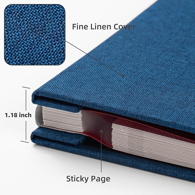 HoneyTolly Large Photo Album Self Adhesive, DIY Scrapbook Album for 4x6 8x10 10x12 Pictures, 60 Pages Linen Cover Memory Book, Ideal Gift for Family Wedding Baby Christmas Anniversary(Blue) - Image 6