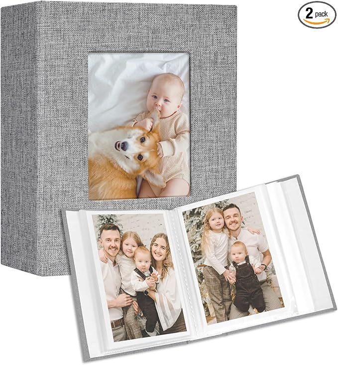 Vienrose 4x6 Small Photo Album, 2 Pack, 100 Photos, Grey | Linen Cover, Mini Photo Album, Baby Memory Book, Wedding Family Travel by Vienrose