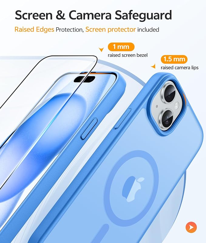 FNTCASE for iPhone 15/14/13 Case, Fit for Magsafe, Glass Screen Protector | Translucent Matte, Magnetic Phone Cases, 14FT Military Grade Drop Protection, Slim Shockproof Protective Cover, Ice Blue - Image 4