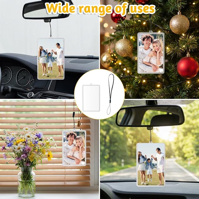 4 Pcs Picture Holder for Car Car Picture Holder with Chain Hanging Photo Holders Pictures Frame Rear View Mirror Accessories Photo Display Holders with Lanyard - Image 3