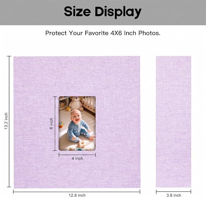 Extra Large Capacity 4x6 Photo Album, Holds 1000 Photos, Purple | Linen Hardcover, Horizontal & Vertical 4x6 Pockets, Removable Acid-Free Pages, Front Display Window, Family, Wedding & Travel - Image 7