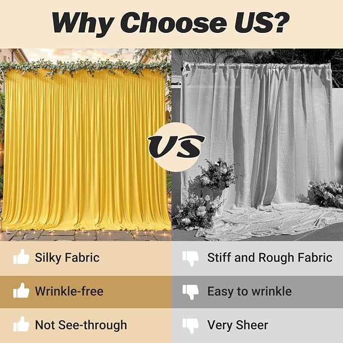 8ftx10ft Wrinkle Free Yellow Backdrop Curtain - 10 Feet Photography Backdrop Drapes, Silky Polyester Back Drop Cloth for Wedding Baby Shower Balloon Arch Background - Image 8