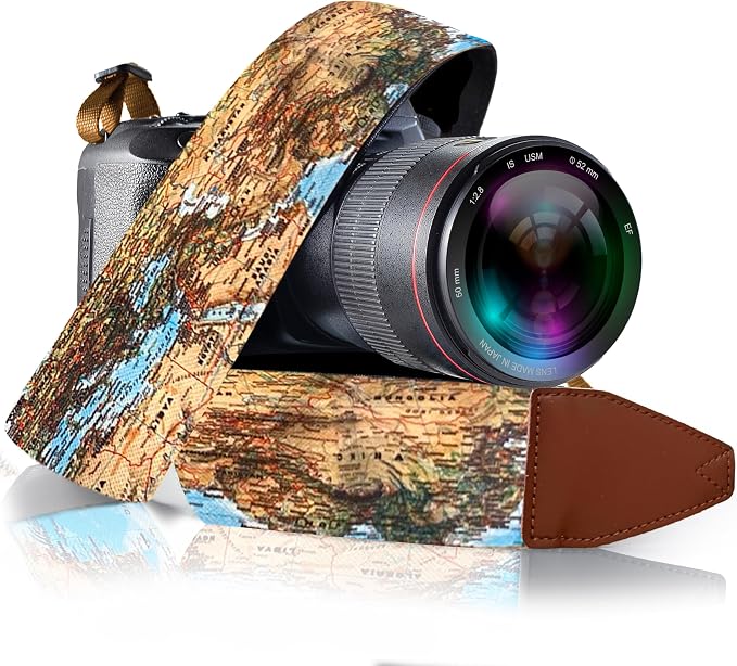 Art Tribute Camera Strap - Shoulder, Crossbody & Neck Camera Strap for Photographers, Fits All Cameras, Canon Nikon Sony Fujifilm, Padded Strap W/Quick Release, Embroidered Cotton & Leather Ends by ArtTribute