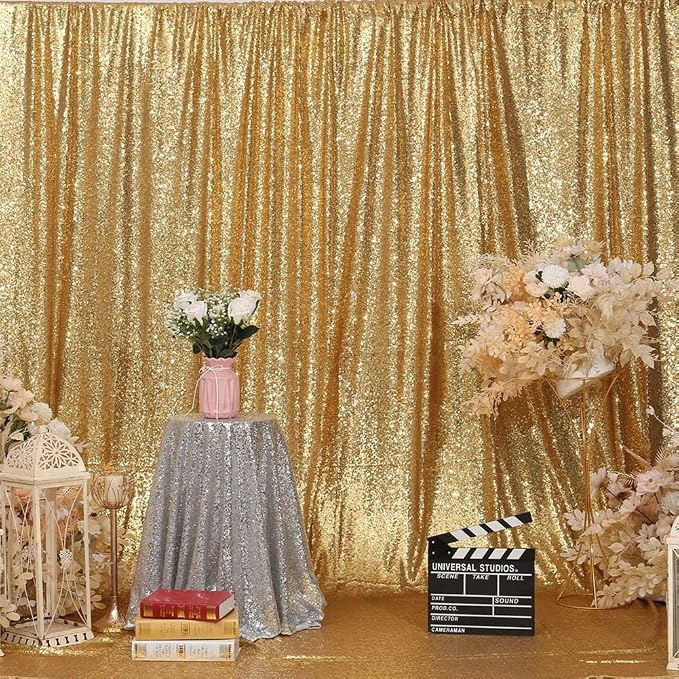 Poise3EHome 8FT x 10FT Sequin Photography Backdrop Curtain for Party Decoration, Golden - Image 3
