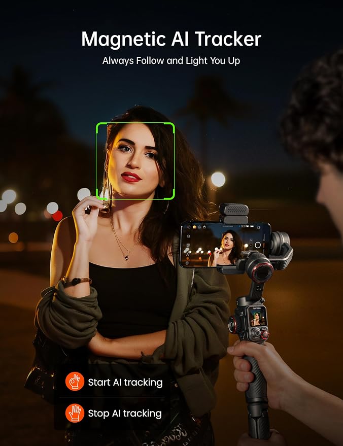 Hohem iSteady M7 Smartphone Gimbal Stabilizer, AI Tracking Sensor with Fill Light, 1.4" Full Color Detachable Touchscreen Remote Control, Built-in Extension Rod, 3-axis Phone Gimbal for iPhone Android - Image 3