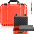 Relaxweex 1 Pcs Waterproof Hard Case with DIY Customizable Foam Insert Portable Protective Case with Knife for Camera Drones Equipments Tools Test Instruments(Reddish Orange,8.5 x 6.5 x 3.7 Inch) by Relaxweex