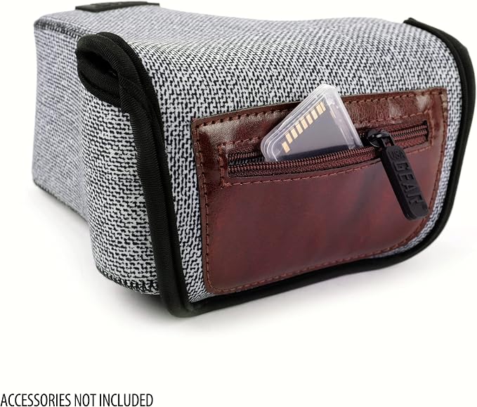 USA Gear Camera Sleeve (Medium) for Compact SLRs Compatible with Canon EOS R100 Nikon Z30 Sony ZV-E10, and more - Padded Neoprene DSLR Case with Zipper Accessory Pocket & Belt Loop (Gray Woven) - Image 3