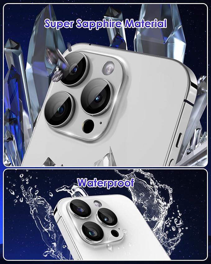 Compatible for iPhone 15 Pro/iPhone 15 Pro Max Camera Lens Protector [Full Coverage Metal] 9H Tempered Glass Screen Camera Cover Titanium Silver - Image 5