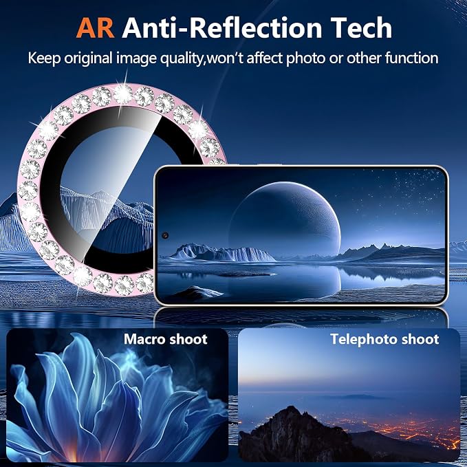 for Samsung Galaxy S26 Plus Camera Lens Protector, Individual Metal Ring Tempered Glass Lens Cover, [Strong Adsorption] Scratch Resistant Ultra-Thin HD Clear Lens Cover, 1 Set-Pink Diamond - Image 3