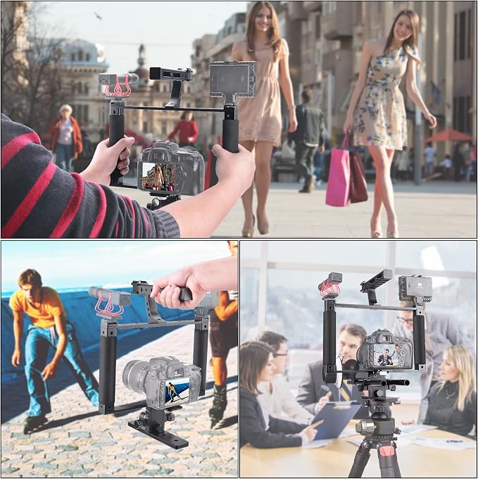 Universal Aluminum Alloy DSLR Mirrorless Camera Camcorder Stabilizer Extension Cage Mount for Mic Monitor Light, Movie Making Rig YouTube Tiktok Vlogging Video Kit w/Phone Holder for Canon Sony Nikon - Image 2