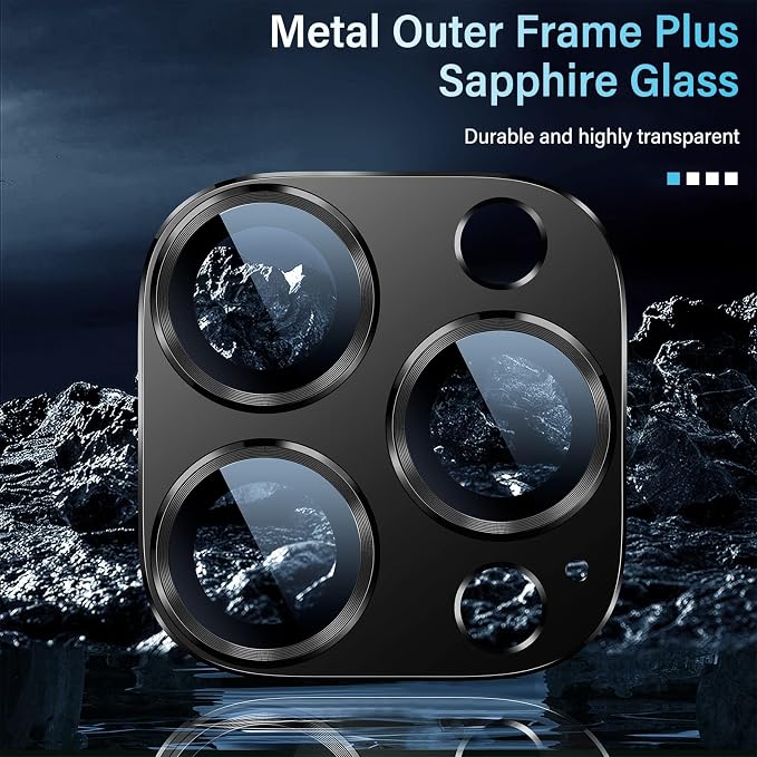 Uyiton for iPhone 12 Pro Max Camera Lens Protector | [Drop Protection][Strong Adsorption] 9H Sapphire Glass Camera Cover Screen Metal Ring Case Friendly Scratch Resistant, Black - Image 4