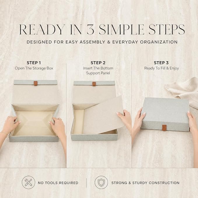 ZICOTO Decorative Photo Storage Boxes with Lids - Set of 2 Linen Organizers | Beautiful Boxes Safely Store Your Pictures, Documents, Scrapbooking Supplies, Keepsakes and Other Memories in Style - Image 4