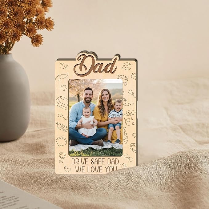 Personalized Dad Car Visor Clip Picture Frame, Daddy Photo Frames, Car Wooden Picture Holder for Father, Gift for Daddy Car Accessories, Drive Safe Dad Visor Clip, We Love You - Image 4