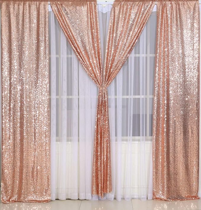 2ft x 8ft Rose Gold Sequin Backdrop Curtains Photography 2 Panels for Party Decoration, Rose Gold - Image 2