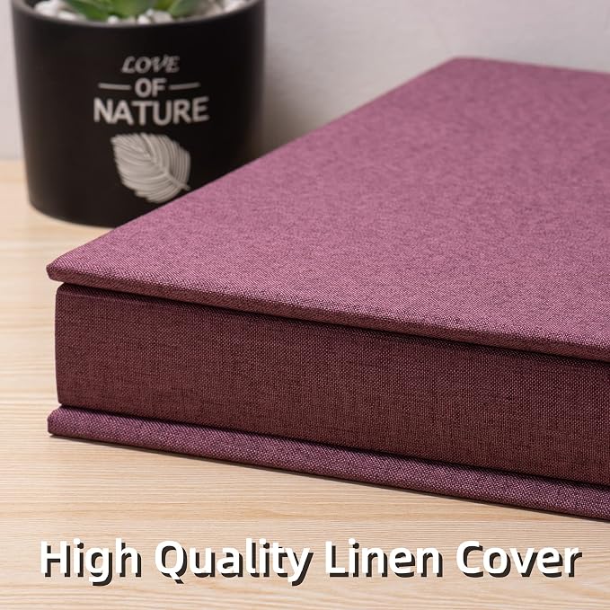 Large Photo Album Self Adhesive 4x6 5x7 3x5 8x10 Scrapbook Magnetic Album DIY Scrap Book Length 13 x Width 12.8 (Inches) 120 Black Sticky Pages Linen Cover DIY Photo Album(Purple) - Image 4