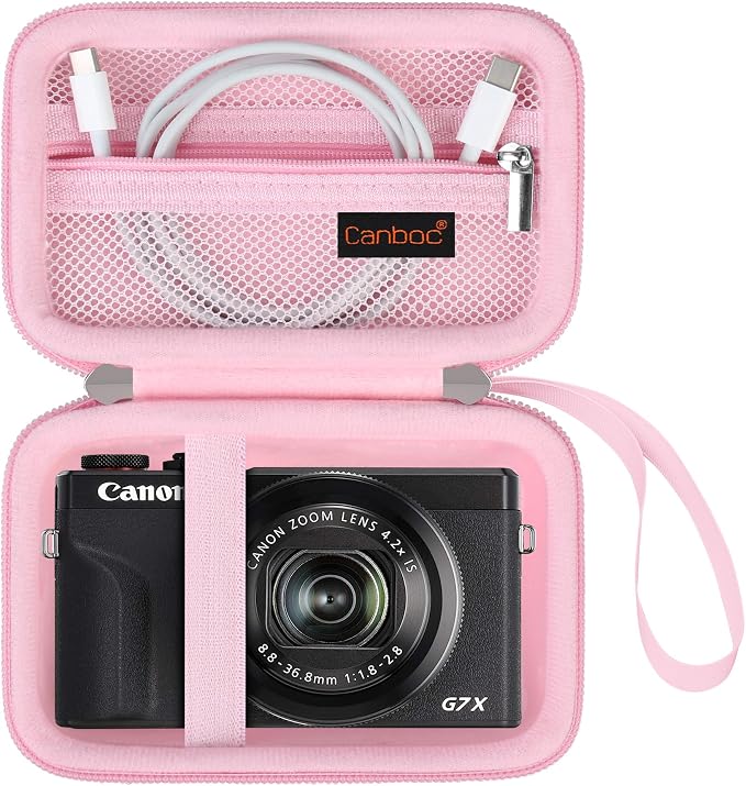 Canboc Camera Case for Canon PowerShot G7 X Mark III/ G7X Mark II, Pink | For SX740/ SX730/ G7X3 Carrying Point and Shoot Camera Bag, Zipper Mesh Pocket fits USB Cable, Batteries by Canboc