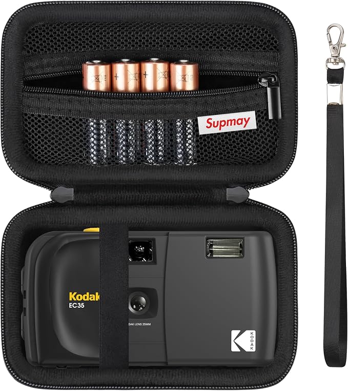 Carrying Case for KODAK EC35 35mm Film Camera 35mm, EC35 Film Camera Storage Case Holder with Zipper Mesh Pocket for AA Battery, with Strap, Black by Supmay
